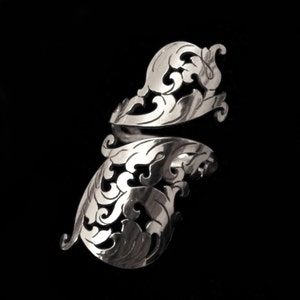 Sterling Silver Adjustable Long Wrap Ring - Ornate Rococo Scrolls Flourish - BAROQUE SOIREE