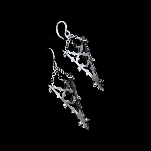 Sterling Silver Cathedral Earrings - Medieval Gothic Finials - HAUNTED SPIRE