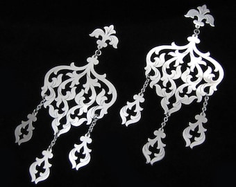 Sterling Silver Chandelier Earrings - Floral Statement Chain Drops - ELFIN EMPRESS