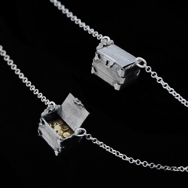 Sterling Silver Treasure Pendant - Miniature Gold Coin Trove - LOOT CHEST