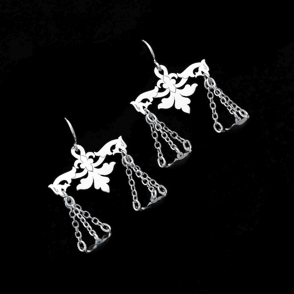 Sterling Silver Scales Earrings - Baroque Grotesque Chandelier - ARCANE APOTHECARY