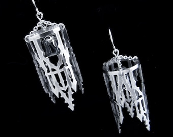 Sterling Silver Gothic Cathedral Chandelier Earrings - Medieval Bell Tower -  INVERTED BELFRY