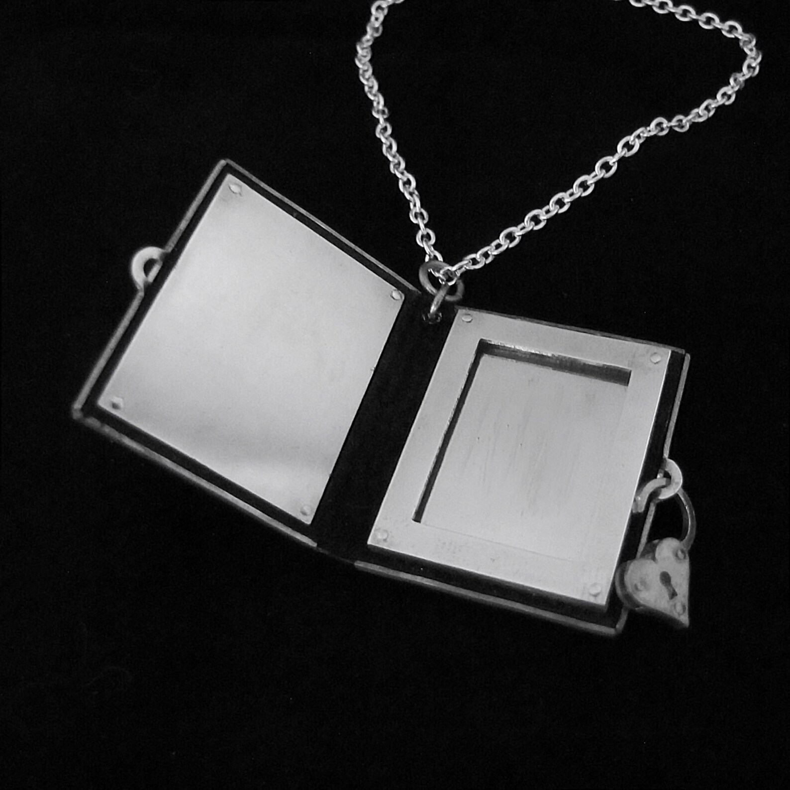 Leather and Silver Book Locket Necklace With Heart Padlock and Etsy