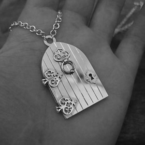 Sterling Silver Locket Necklace Antique Style Castle Door / Garden Gate with Knocker and Keyhole CELLAR DOOR image 5