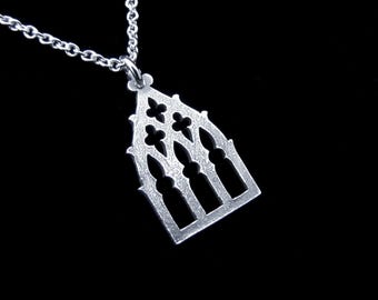 Sterling Silber Bogen Halskette - Mittelalterlicher Gotischer Tür Anhänger - PORTAL REMAINS
