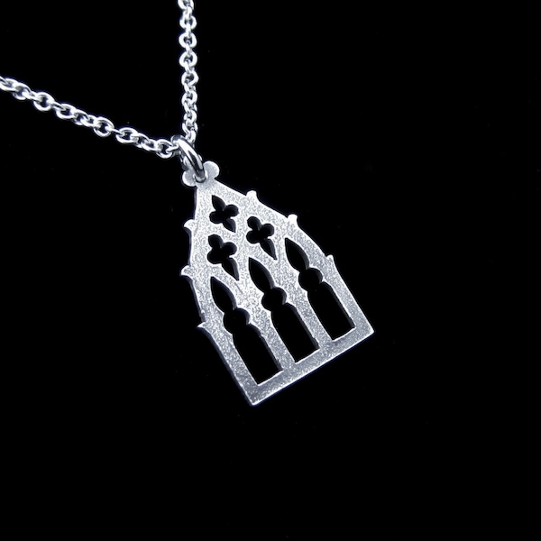 Sterling Silver Arch Necklace - Dark Medieval Gothic Door Pendant - PORTAL REMAINS