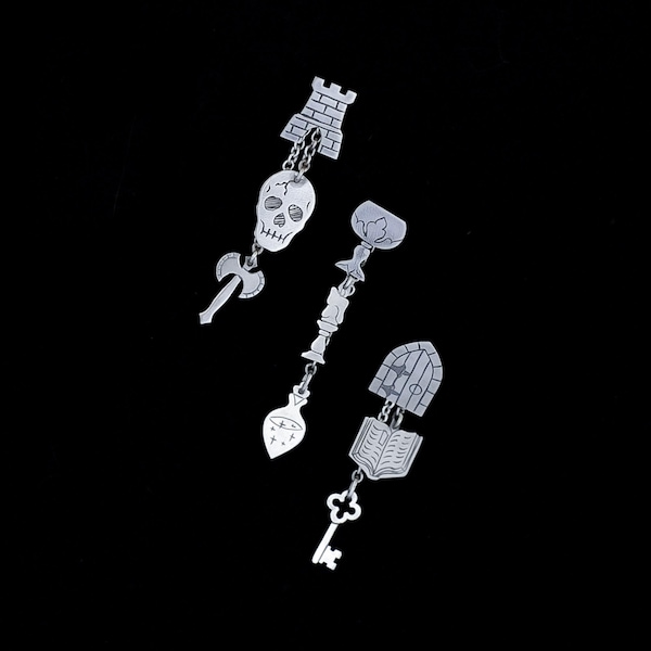 Sterling Silver Story Earrings - Single or Pair Fairytale Dangles - FANTASY SAGA
