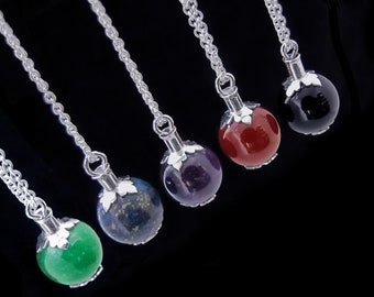 Sterling Silver and Gemstone Poison Flask Necklace - 5 different colours - POTION BOTTLE