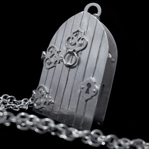 Sterling Silver Locket Necklace Antique Style Castle Door / Garden Gate with Knocker and Keyhole CELLAR DOOR image 2