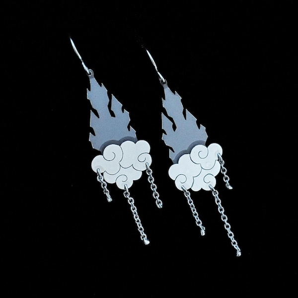 Sterling Silver Cloud Castle Earrings - Gothic Palace in the Sky with Rain