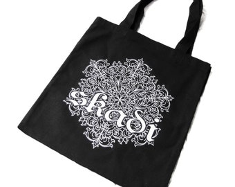 Black Canvas Tote Bag with Internal Pocket - Skadi Jewellery Design Logo