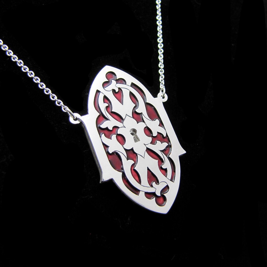 Sterling Silver Locket - Lockable Gothic Arch With Key and Coloured ...