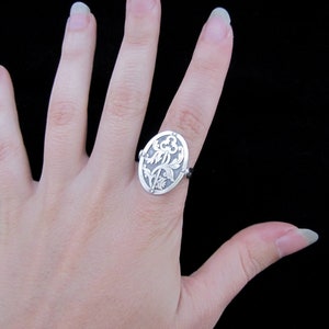 Sterling Silver Flip Ring / Pendant Victorian Oval Floral Escutcheon LOCK AND KEY image 8