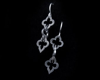 Sterling Silver Chain Earrings - Gothic Quatrefoil Link - BALISTRARIAS