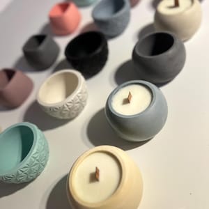 handmade container and scented candle with wood crackling wick, multiple  colors