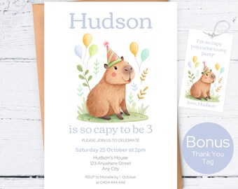 Capybara Birthday Invitation Template, Editable Blue Capybara Party Invite, Boy Capybara Animal Birthday, So Capy to be Birthday Invitation