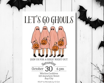 Let's Go Ghouls Halloween Invitation, Halloween Party Editable Invitation Template, Halloween Ghost Ghoul, Adult Halloween Invitation, Canva
