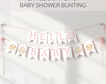 Little Dumpling Baby Shower Bunting, Hello Baby Pink Garland, Kawaii Dim Sum Party Banner, Bao Girl Baby Shower Decor, Canva Template, FF019