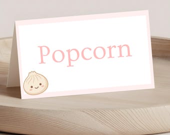 Little Dumpling Baby Shower Food Tents, Pink Dim Sum Place Cards, Editable Canva Template, Kawaii Girl Buffet Labels, Printable TagsFF019