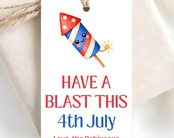 4th July Editable Favor Gift Tags, Fourth of July Treats Tag Canva, Printable Independence Day Gift Tag Template, Patriotic Class Gift Label