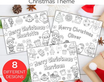 Kids Customizable Christmas Coloring Placemats, Christmas Activity Sheets, Holiday Coloring Pages