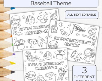 Baseball Birthday Coloring Placemat, Printable Kids Activity Sheet, Editable Baseball Coloring Pages, Printable Baseball Party Game Activity