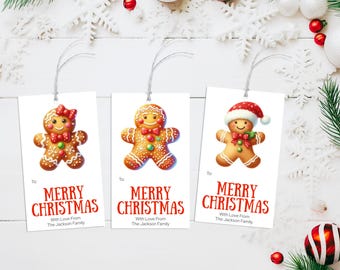 Editable Gingerbread Cookies Gift Tags, Gingerbread People Favor Tag, Holiday Gift Tags, Editable Christmas Labels, Printable Canva Template