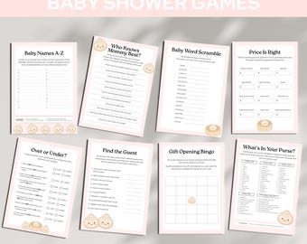 Little Dumpling Baby Shower Games Bundle, Pink Dim Sum Party Activities, Editable Baby Shower Activities, Printable Canva Template FF019