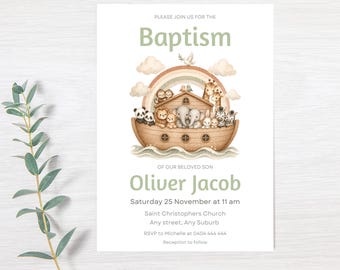 Noah’s Ark Baptism Invitation Template, Editable Boy Christening Invite, Bible Theme Invitation, Boy Naming Ceremony, Editable Invite