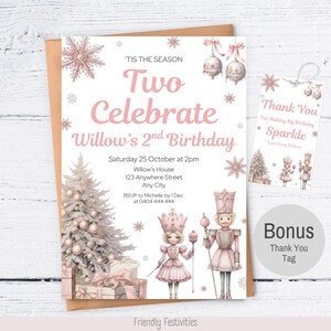 Editable Pink Nutcracker Second Birthday Invitation, Nutcracker 2nd Birthday Invitation, Pink Christmas Birthday Template, Instant Download