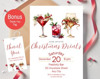 Invito per cocktail di Natale, invito per cocktail party, modello per cocktail party, invito modificabile per la festa di Natale