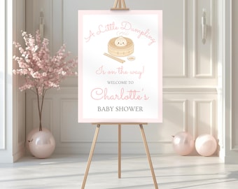 Little Dumpling Baby Shower Editable Welcome Sign, Dumpling On The Way Baby Shower Sign, Editable Pink Dim Sum Party Poster Template,  FF019