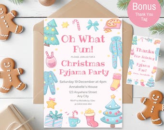 Christmas Pyjama Party Editable Invitation, Kids Christmas Sleepover Invite, Slumber Party Invitation Template, Instant Download