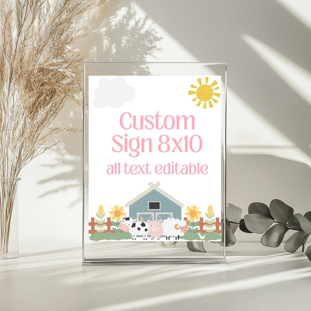 Farm Animals Editable Party Signs, Girl Pink Farm Birthday Party, Oink ...