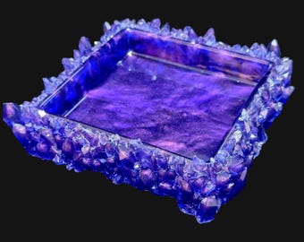 Crystal Tray - Handmade Geode Dish with Realistic Crystal Points, Decorative Catch-All Tray, Home Décor for Vanity, Altar, Coffee Table