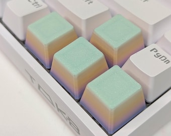 Teclas artesanales para teclados mecánicos - Desvanecimiento arcoíris pastel - Compatible con interruptores Cherry MX - Juego de teclas impresas en 3D