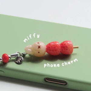 strawberry miffy tanghulu phone / purse charm - polymer clay | made to order