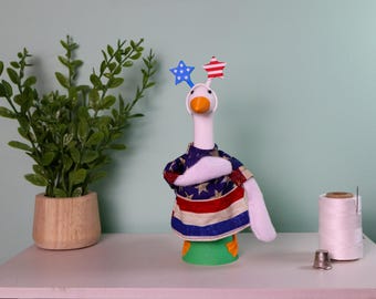 Ensemble oie de bureau avec ailes mobiles ou ensemble uniquement | 4 juillet| Bandeau imprimé étoiles et rayures en 3D | (oie vendue séparément)