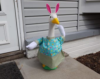 Easter Porch Goose Outfit: Bunny Ears, Egg Print Shirt, Posable Wings
