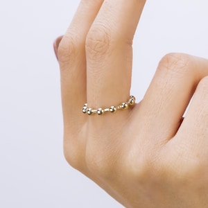 Gold Beaded Stacking Ring - 14K Minimalist Solid Gold Jewelry Gift