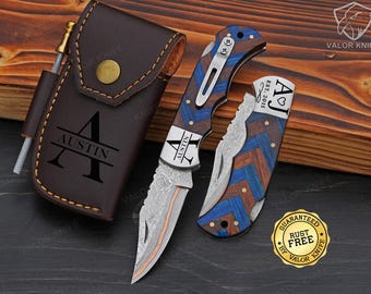 Roestvrij handgemaakt koperen damascus zakmes zakmes voor kamperen, jagen, outdoor survival, jubileumcadeau kerstcadeaus