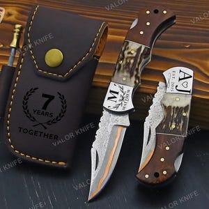 Anniversary edition Handmade Pocket Knife Damascus Steel & Copper blade Folding Knife Engraved Groomsman Gift Birthday Gift For Him