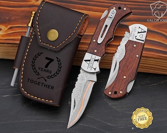 Jubileumeditie koper-damaststaal zakmes, handgesmeed zakmes, jubileumcadeau, Vaderdagcadeau stalknecht cadeau