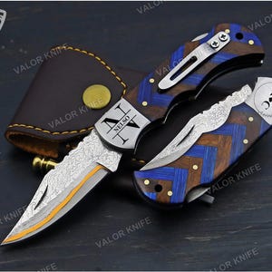 Pocket Clip Personalized Damascus Steel Pocket Knife Custom Copper Folding Knife 7th Anniversary Gift Groomsman Gift Father&#39;s Day Gift