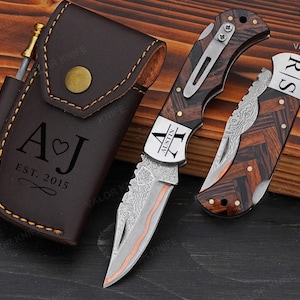 Handmade Copper Damascus Pocket Knife Rust Free Folding Knife Anniversary Gift For Husband Groomsman Gift Birthday Gift Christmas Gifts
