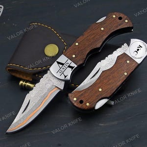 Handmade Damascus Steel Copper Pocket Knife Folding Knife Handcrafted Gift for Dad Gift For Husband Anniversary Gift for Him Groomsman Gift