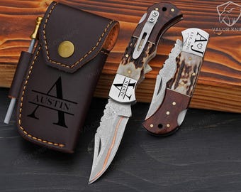 Navaja plegable de Damasco de cobre forjado a mano personalizada: navaja de bolsillo personalizada, regalo de aniversario, regalo para esposo, regalo de Navidad.