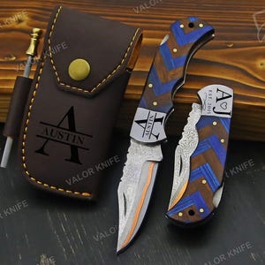 Handmade Copper Damascus Steel Pocket Knife Folding Knife Copper Anniversary Wedding Gift Custom Groomsman Gift Personalized Gift For Men
