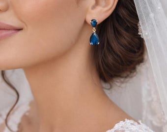 Sapphire Teardrop Ohrringe | Hochzeit Ohrringe | Etwas Blaues Schmuck | Geschenk für Sie | Funkelnde Saphir Ohrringe
