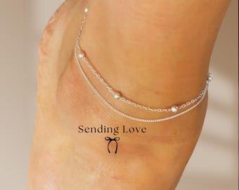 Sterling Silver anklet | Double chain Anklet | Adjustable Ankle Bracelet | Dainty Layered Anklet | Gift for Her | Silver Ankle bracelet